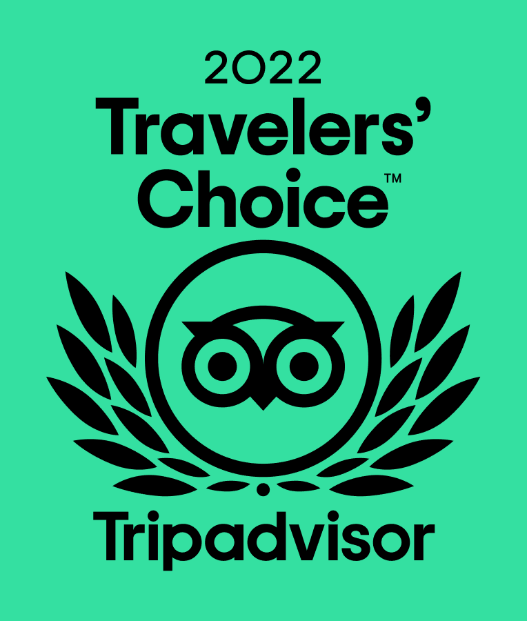 Tripadvisor logo and text reading 2022 Travelers' Choice