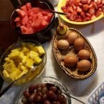 Zuber's breakfast fruit and eggs