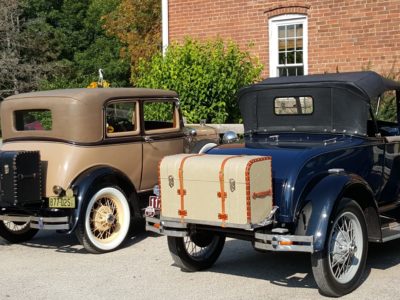 brown and blue model cars
