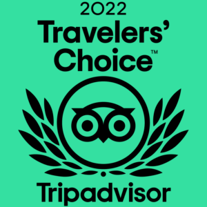 Tripadvisor logo and text reading 2022 Travelers' Choice