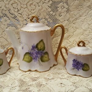 Tea set with purple flowers